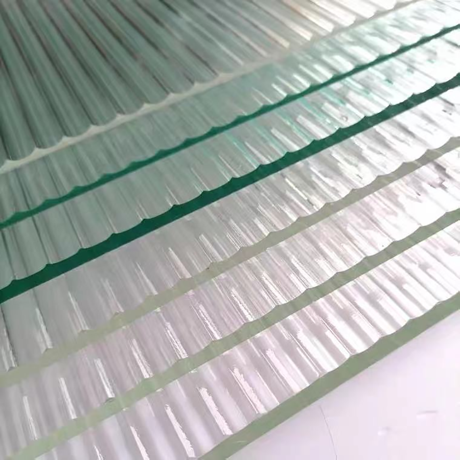 Super white changhong glass sliding door corrugated water pattern art stainless steel frame partition hot bending toughened screen 4